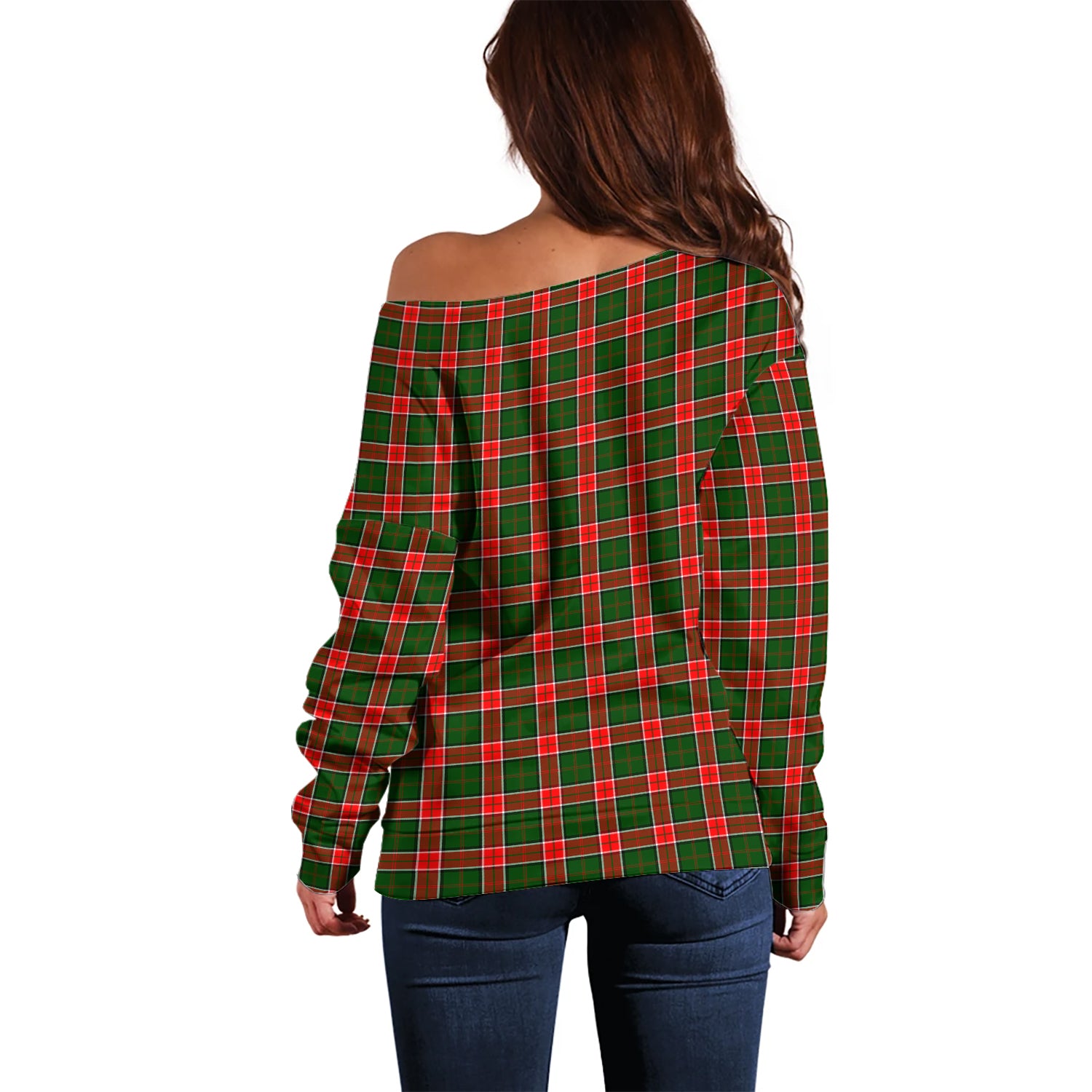 Pollock Modern Tartan Off Shoulder Women Sweater with Family Crest - Tartanvibesclothing