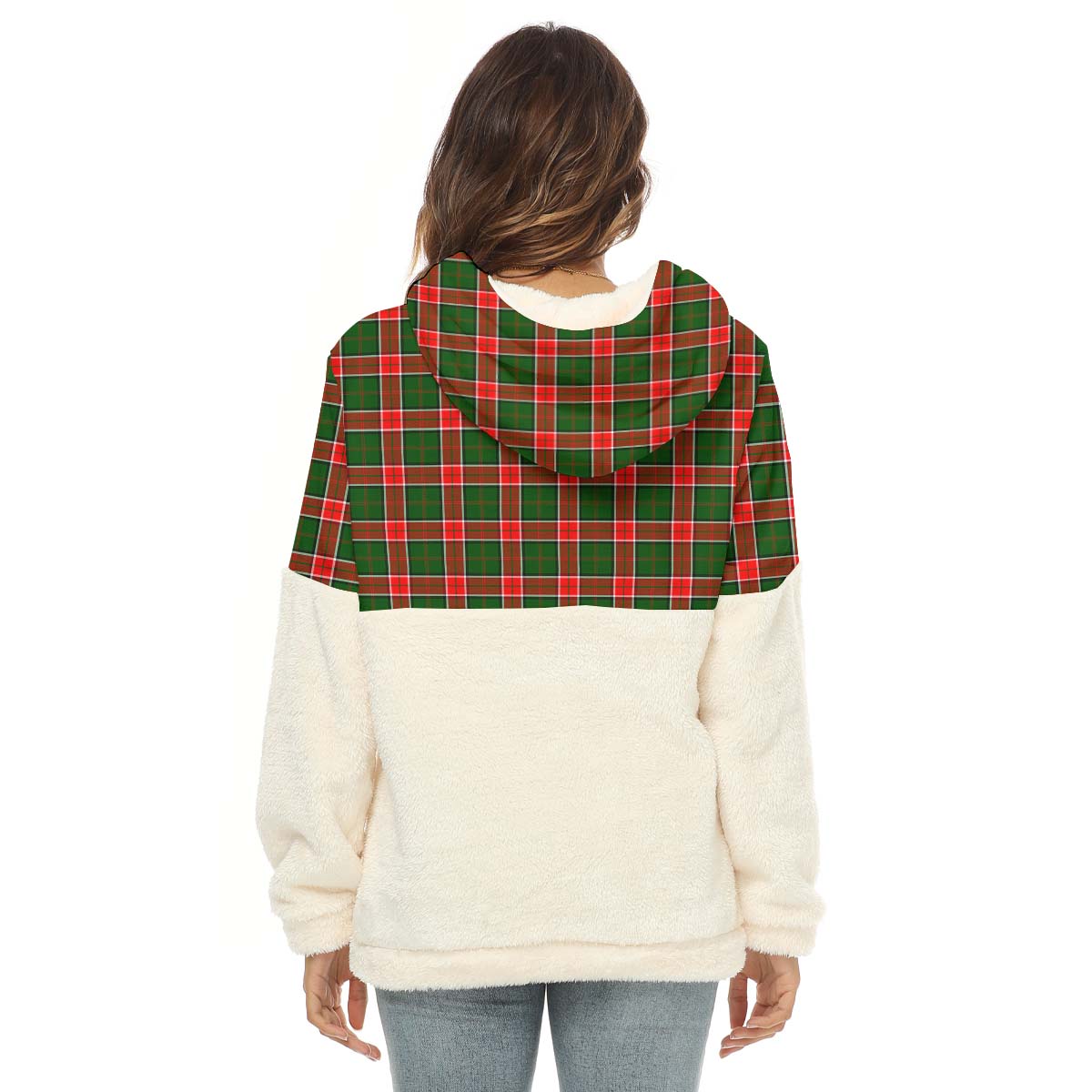 Pollock Tartan Women's Borg Fleece Hoodie With Half Zip with Family Crest - Tartan Vibes Clothing