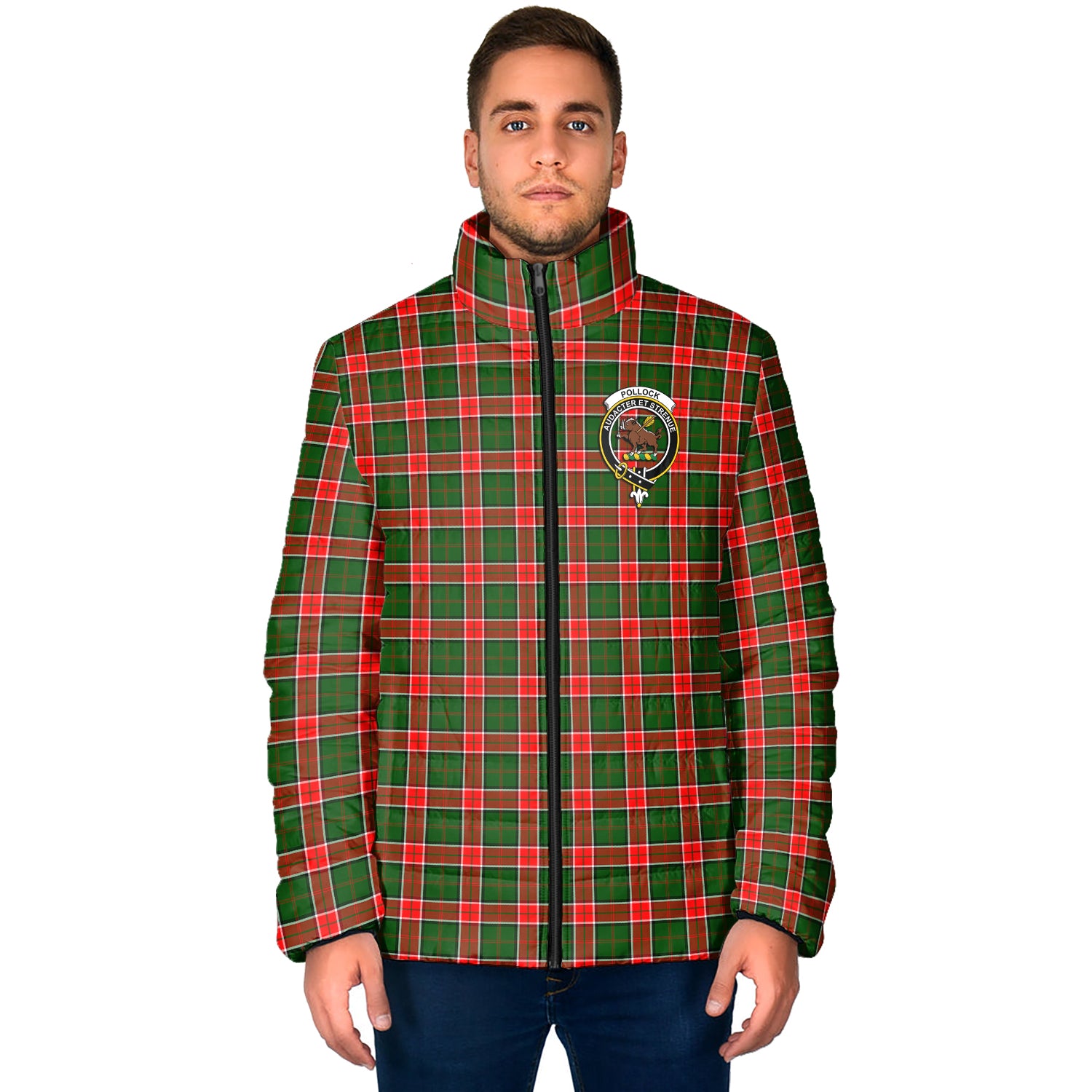 Pollock Tartan Padded Jacket with Family Crest - Tartan Vibes Clothing