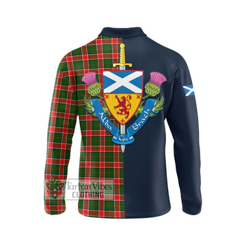 Pollock Tartan Long Sleeve Polo Shirt with Scottish Lion Royal Arm Half Style