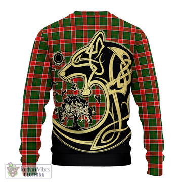 Pollock Tartan Knitted Sweater with Family Crest Celtic Wolf Style