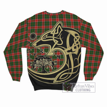 Pollock Tartan Sweatshirt with Family Crest Celtic Wolf Style