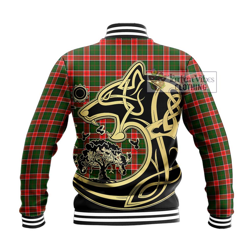 Tartan Vibes Clothing Pollock Modern Tartan Baseball Jacket with Family Crest Celtic Wolf Style