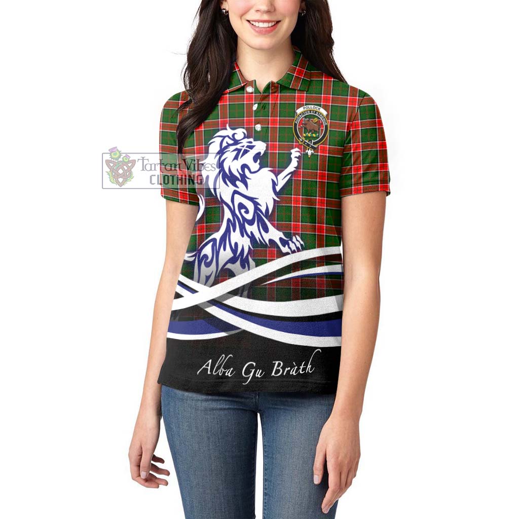 Tartan Vibes Clothing Pollock Modern Tartan Women's Polo Shirt with Alba Gu Brath Regal Lion Emblem