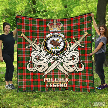 Pollock Modern Tartan Quilt with Clan Crest and the Golden Sword of Courageous Legacy