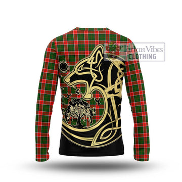 Pollock Modern Tartan Long Sleeve T-Shirt with Family Crest Celtic Wolf Style