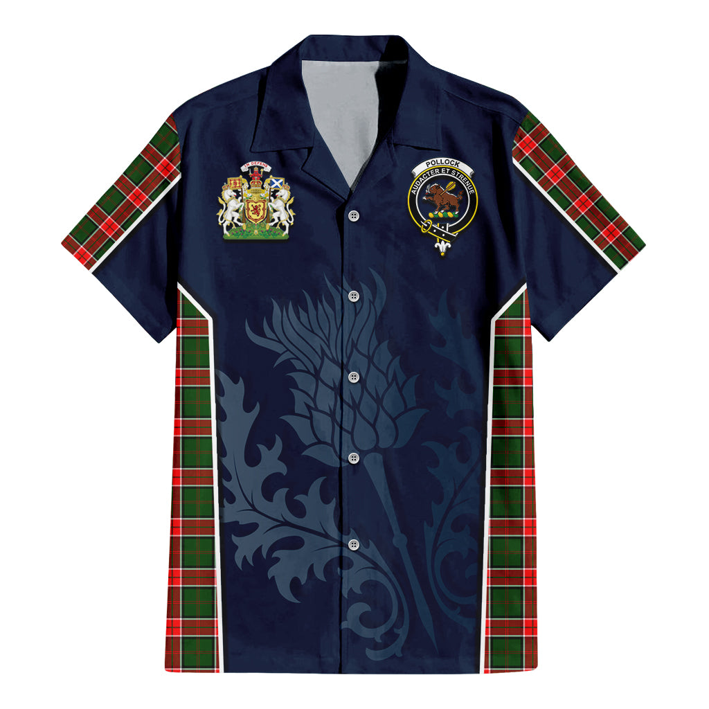 Tartan Vibes Clothing Pollock Modern Tartan Short Sleeve Button Up Shirt with Family Crest and Scottish Thistle Vibes Sport Style