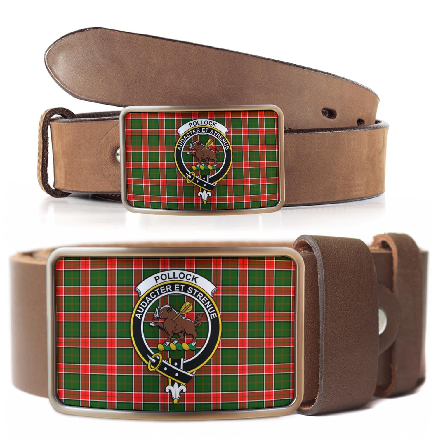 Pollock Modern Tartan Belt Buckles with Family Crest - Tartanvibesclothing Shop