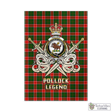 Pollock Tartan Garden Flag with Clan Crest and the Golden Sword of Courageous Legacy - Tartan Vibes Clothing