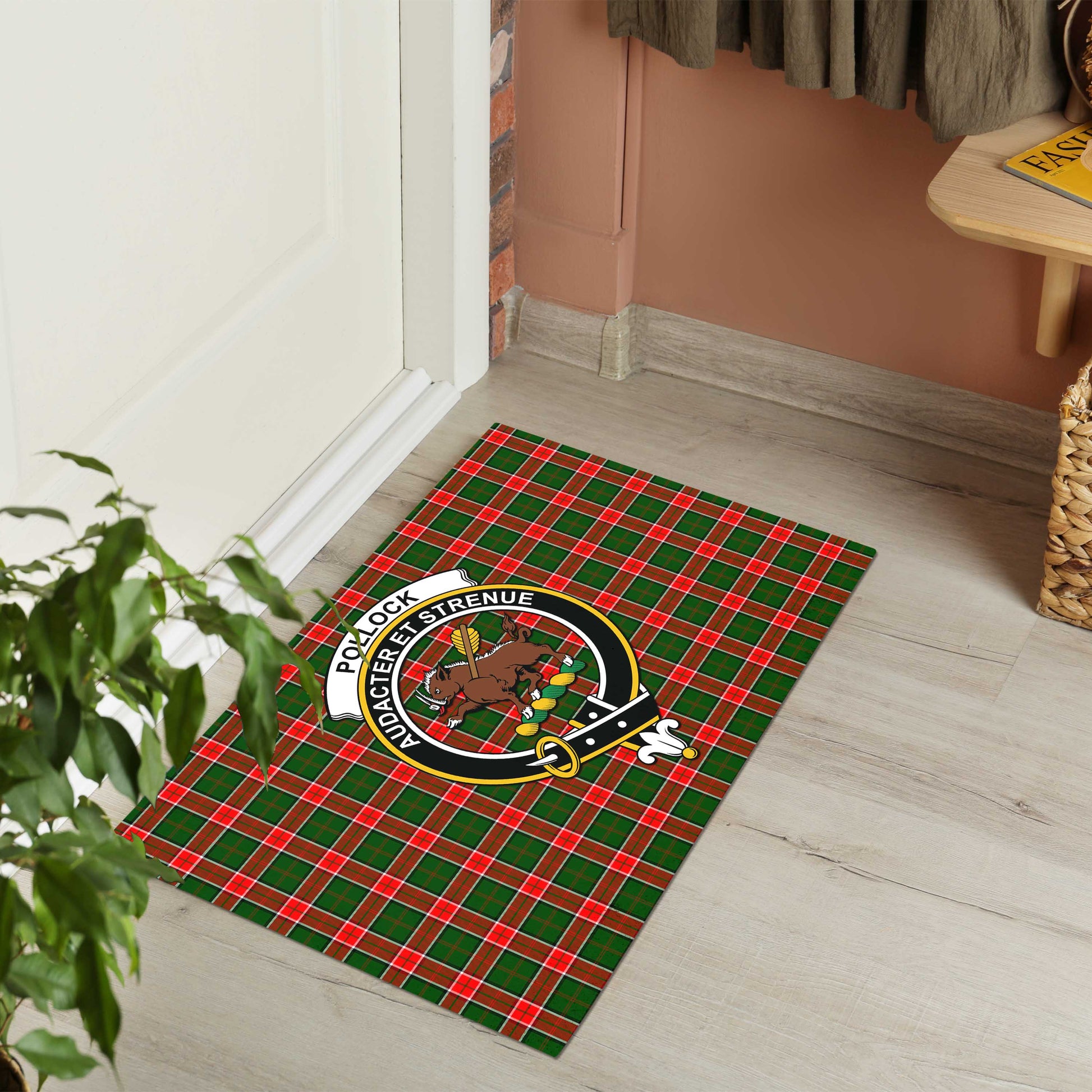 Pollock Modern Tartan Door Mat with Family Crest - Tartanvibesclothing