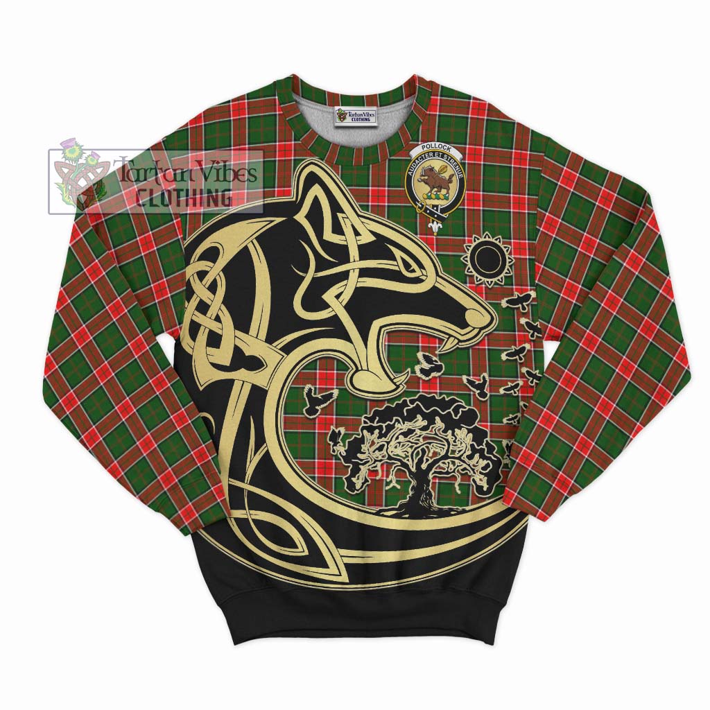 Tartan Vibes Clothing Pollock Modern Tartan Sweatshirt with Family Crest Celtic Wolf Style