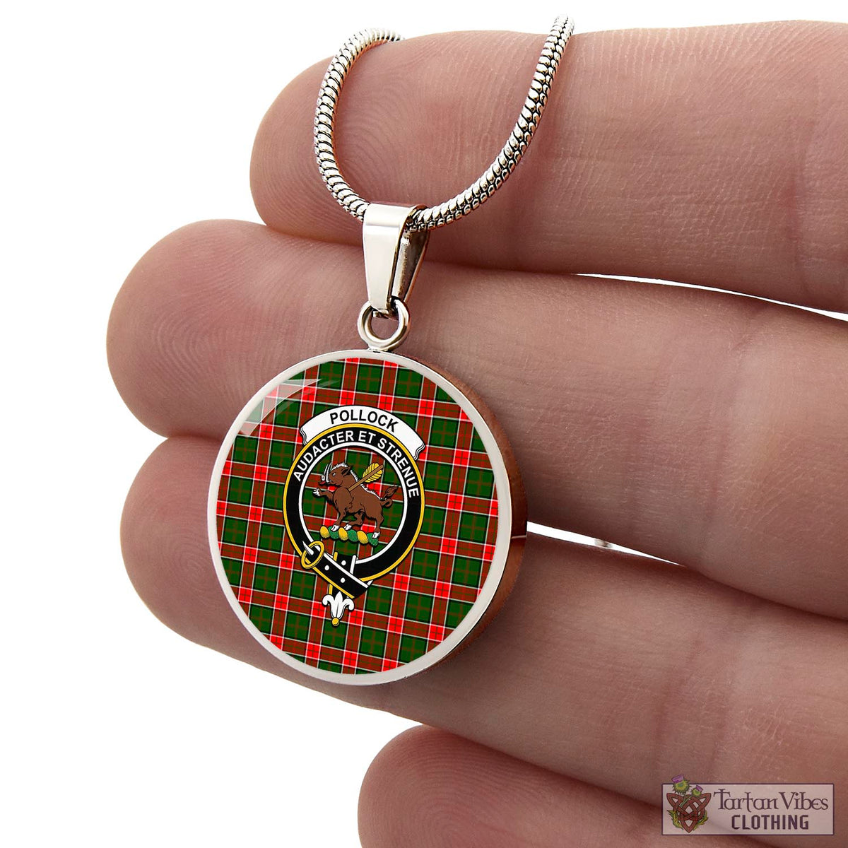 Pollock Tartan Circle Necklace with Family Crest - Tartan Vibes Clothing