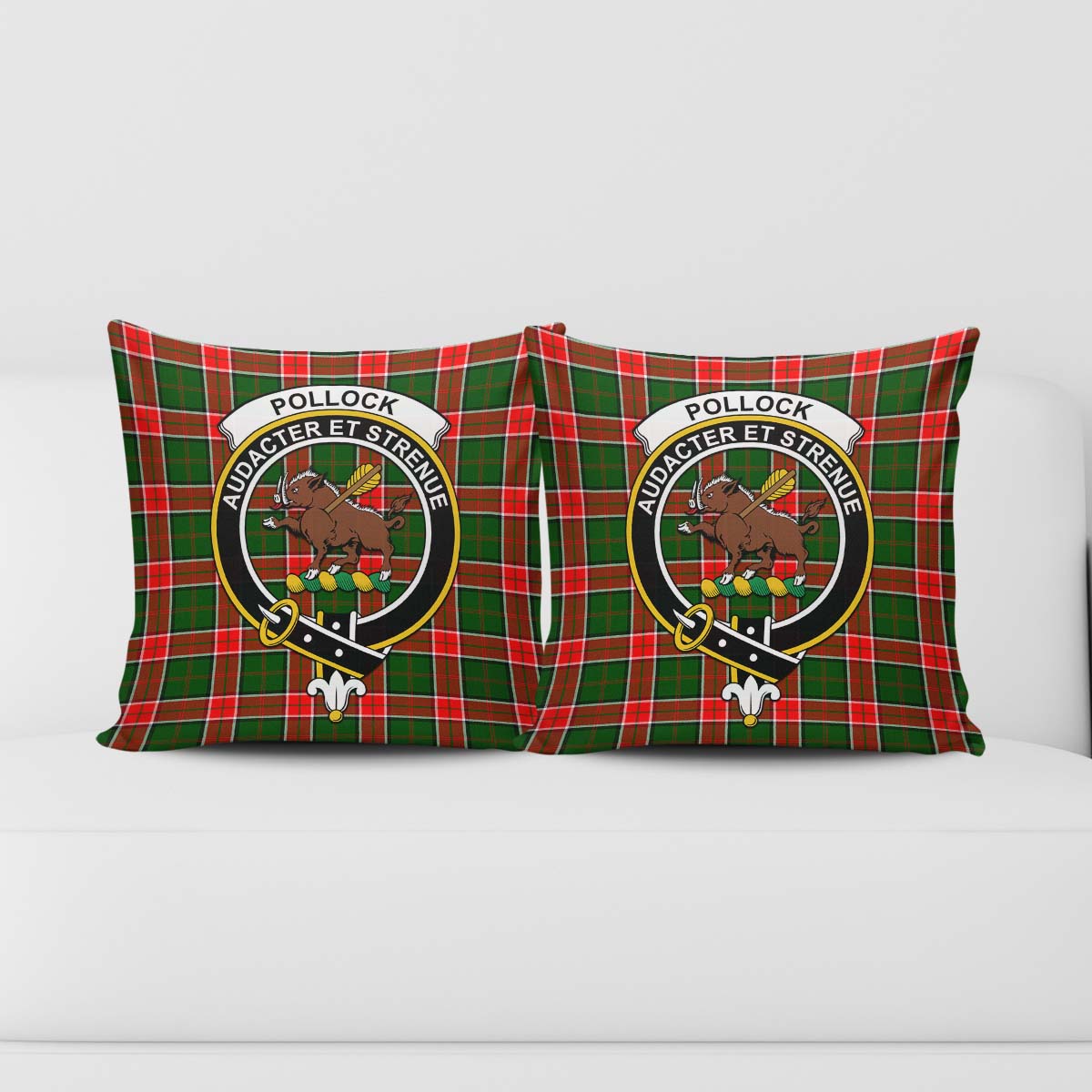 Pollock Modern Tartan Pillow Cover with Family Crest - Tartanvibesclothing