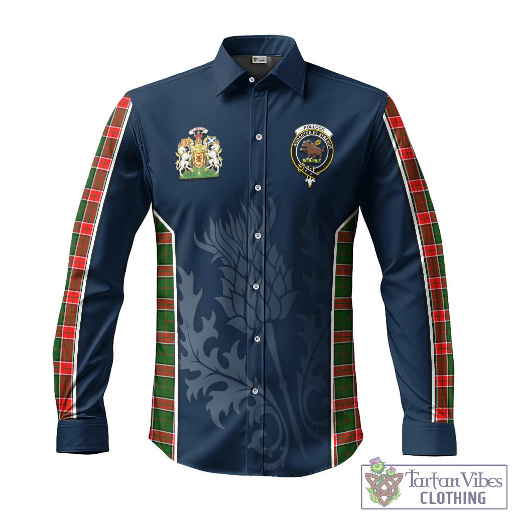 Tartan Vibes Clothing Pollock Modern Tartan Long Sleeve Button Up Shirt with Family Crest and Scottish Thistle Vibes Sport Style