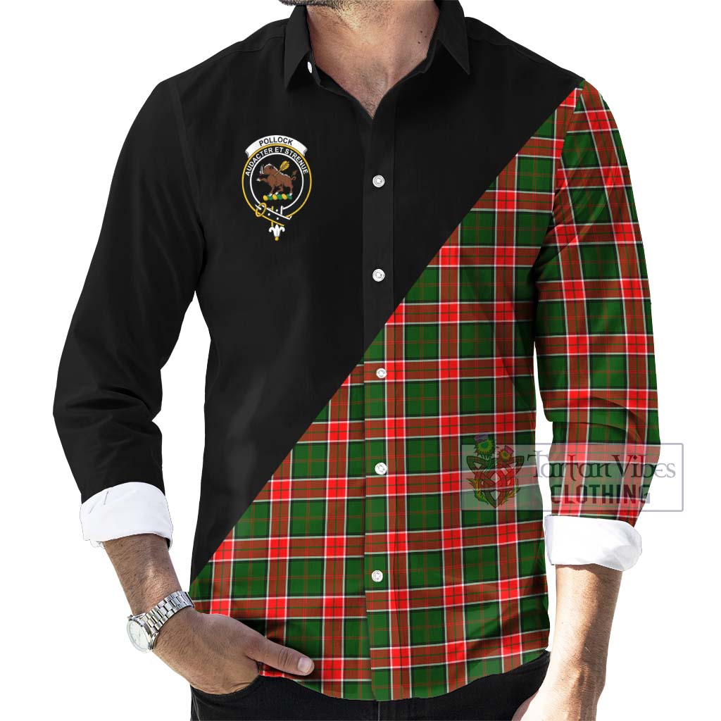 Tartan Vibes Clothing Pollock Modern Tartan Long Sleeve Button Shirt with Family Crest and Military Logo Style