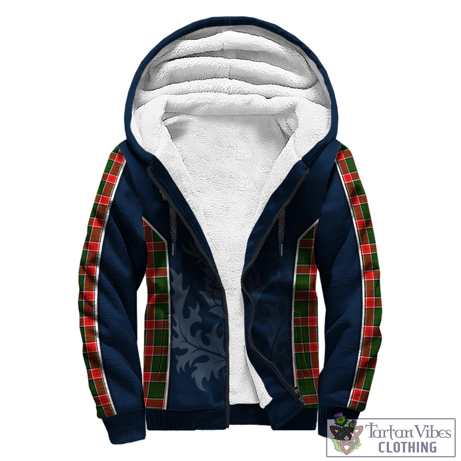 Tartan Vibes Clothing Pollock Modern Tartan Sherpa Hoodie with Family Crest and Scottish Thistle Vibes Sport Style