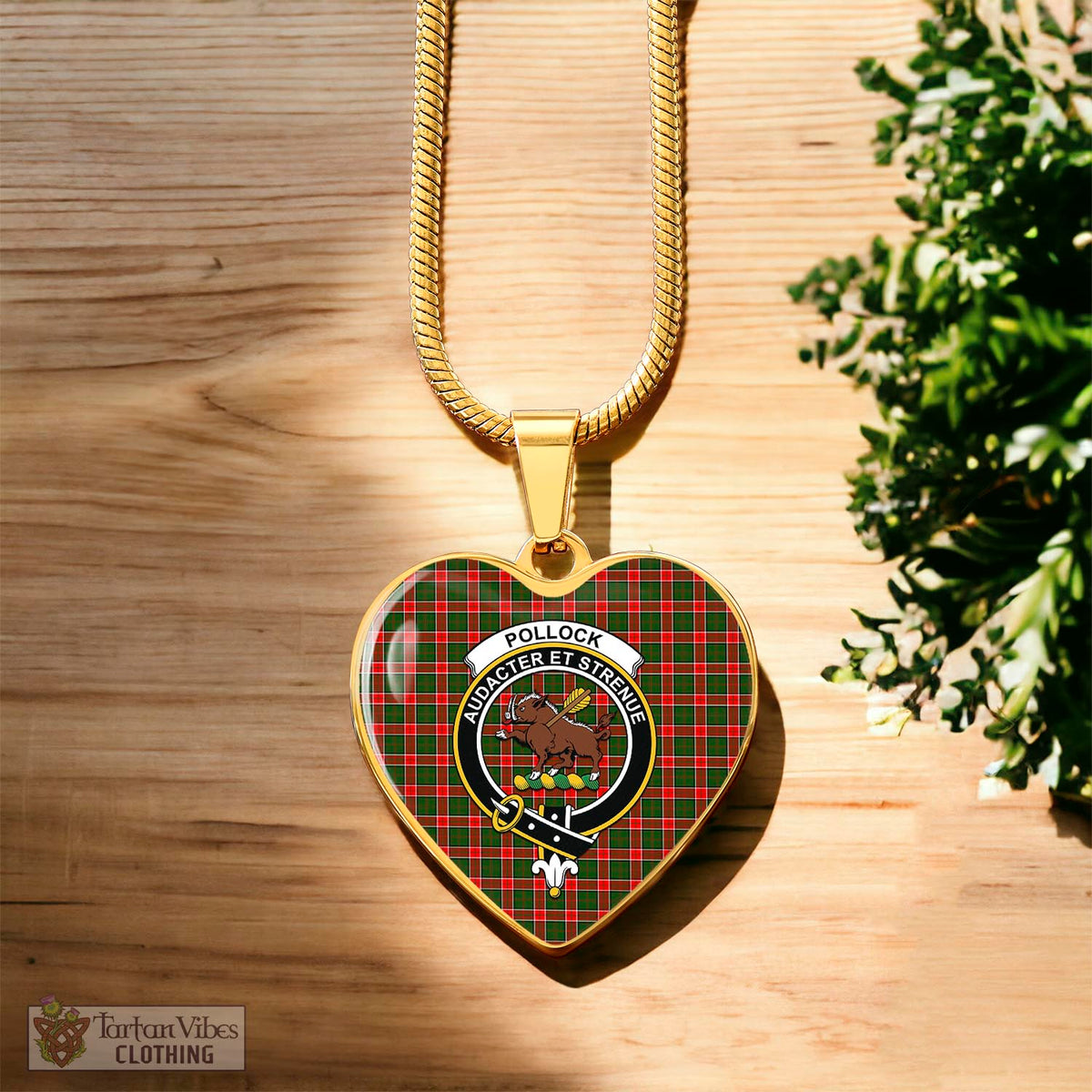 Pollock Tartan Heart Necklace with Family Crest Luxury Necklace (Gold) No - Tartan Vibes Clothing