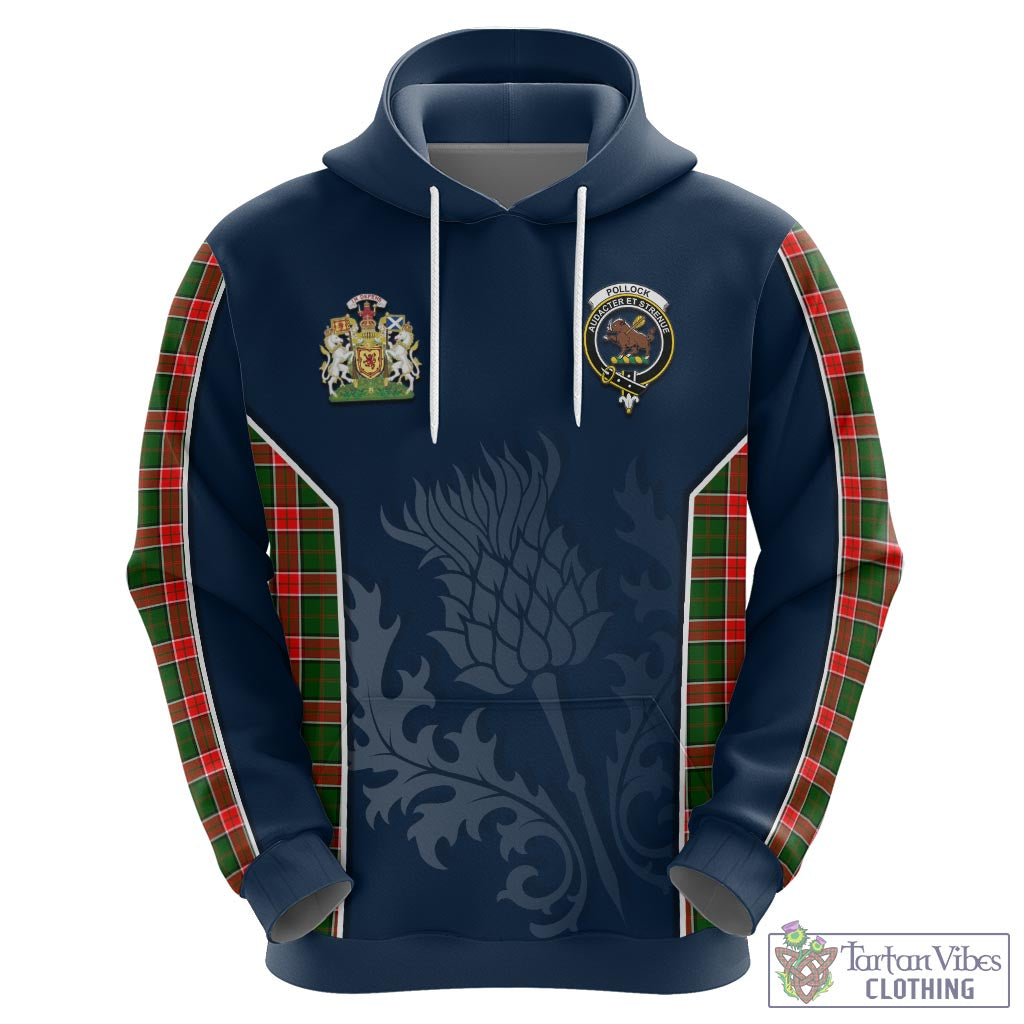 Tartan Vibes Clothing Pollock Modern Tartan Hoodie with Family Crest and Scottish Thistle Vibes Sport Style