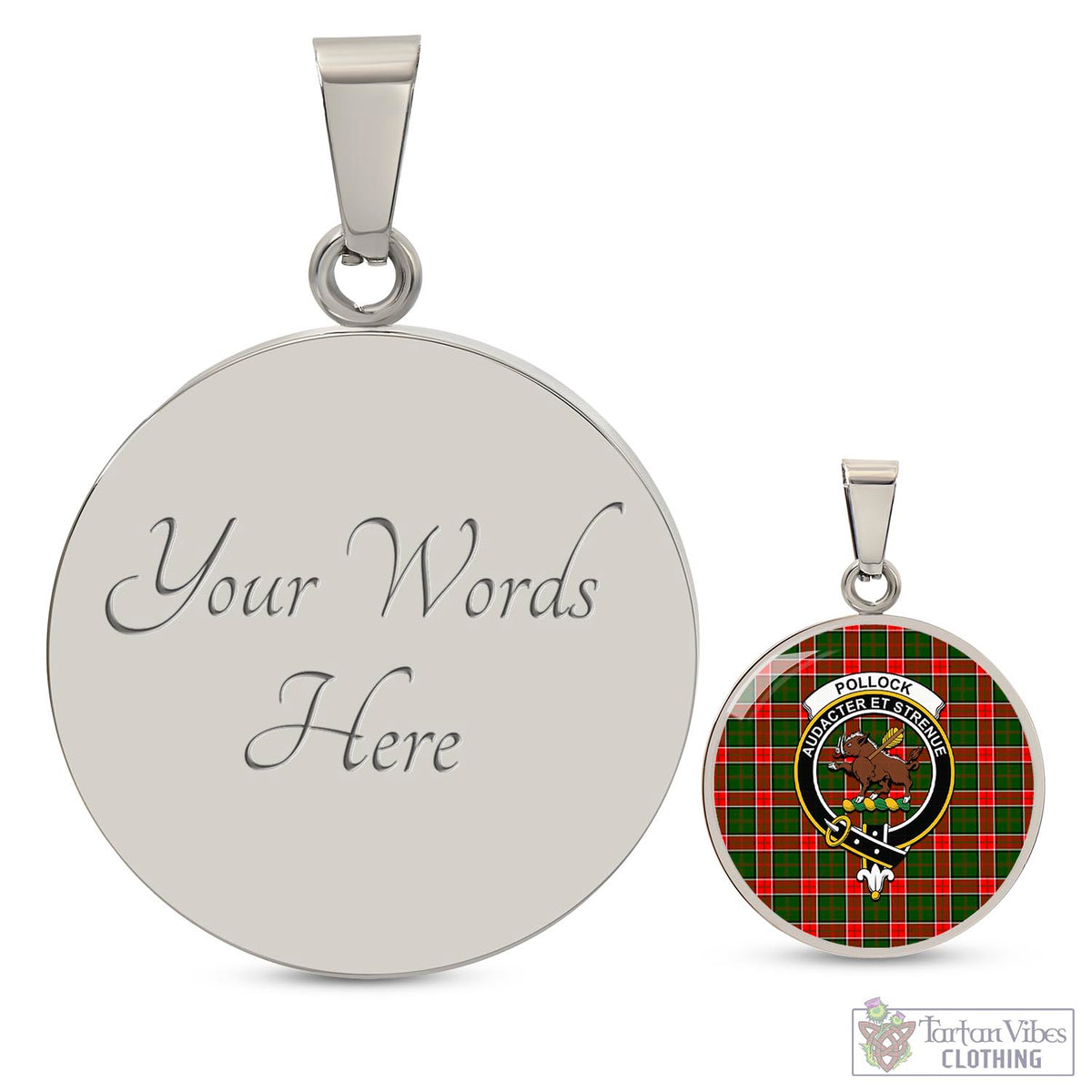 Pollock Tartan Circle Necklace with Family Crest Luxury Necklace (Silver) Yes - Tartan Vibes Clothing