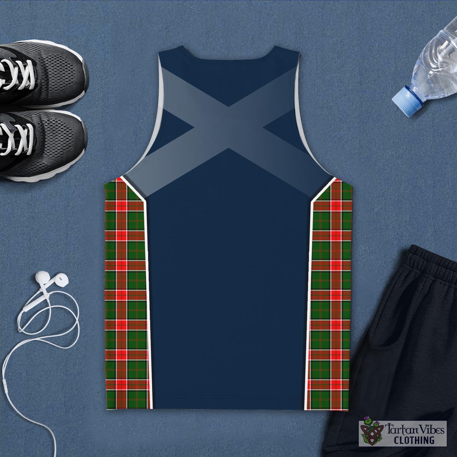 Tartan Vibes Clothing Pollock Modern Tartan Men's Tanks Top with Family Crest and Scottish Thistle Vibes Sport Style