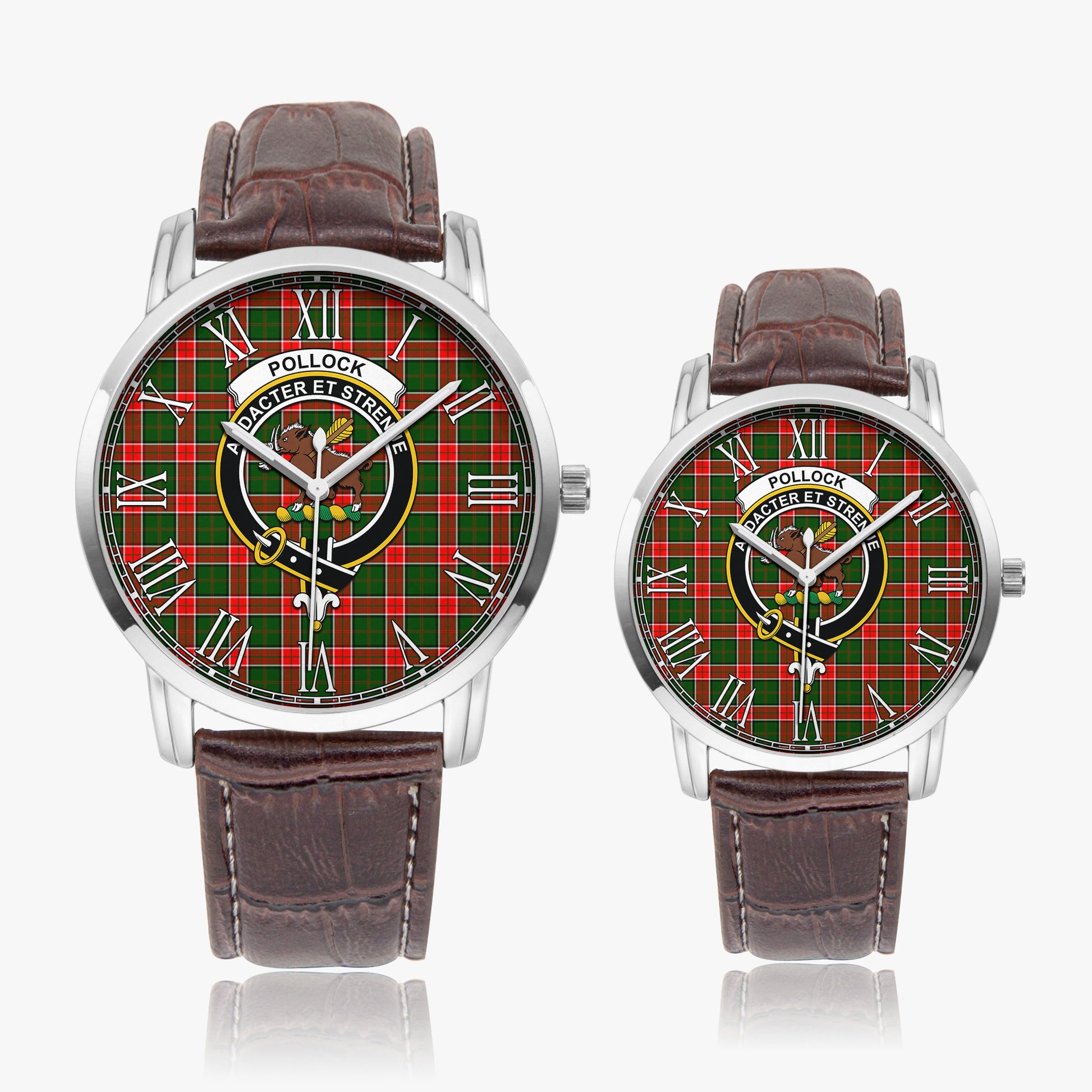 Pollock Modern Tartan Family Crest Leather Strap Quartz Watch - Tartanvibesclothing