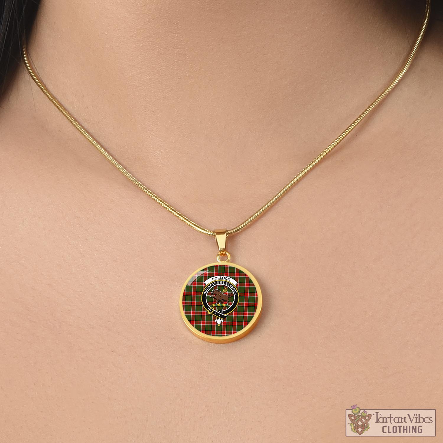 Pollock Tartan Circle Necklace with Family Crest - Tartan Vibes Clothing