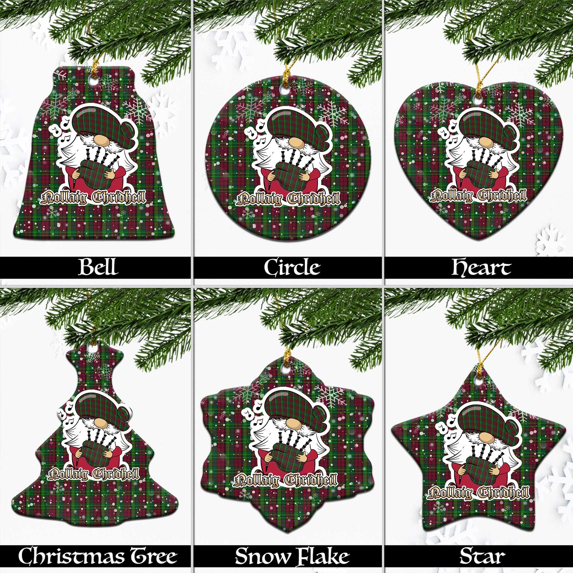 Pope of Wales Tartan Christmas Ornaments with Scottish Gnome Playing Bagpipes Ceramic - Tartanvibesclothing Shop