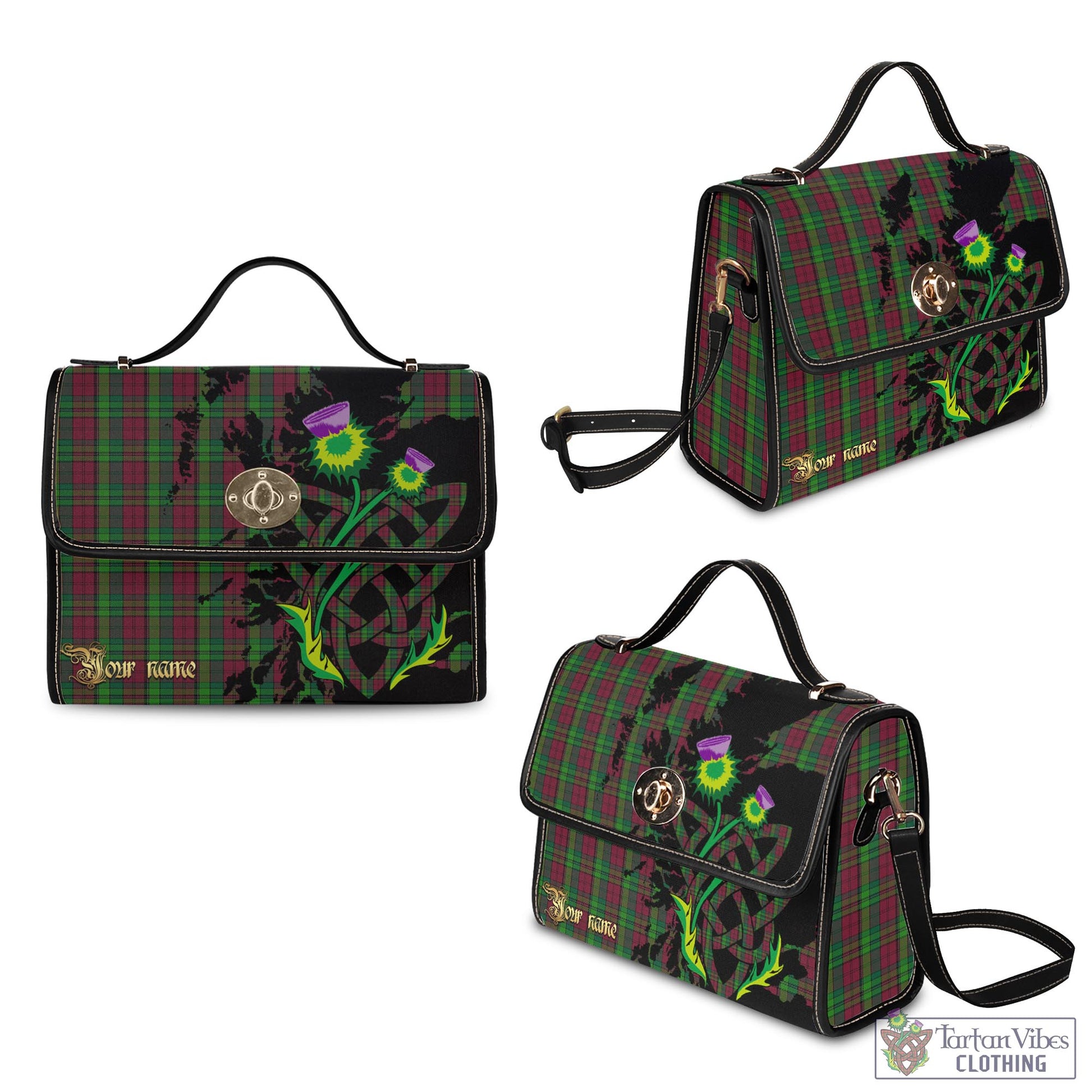 Tartan Vibes Clothing Pope of Wales Tartan Waterproof Canvas Bag with Scotland Map and Thistle Celtic Accents