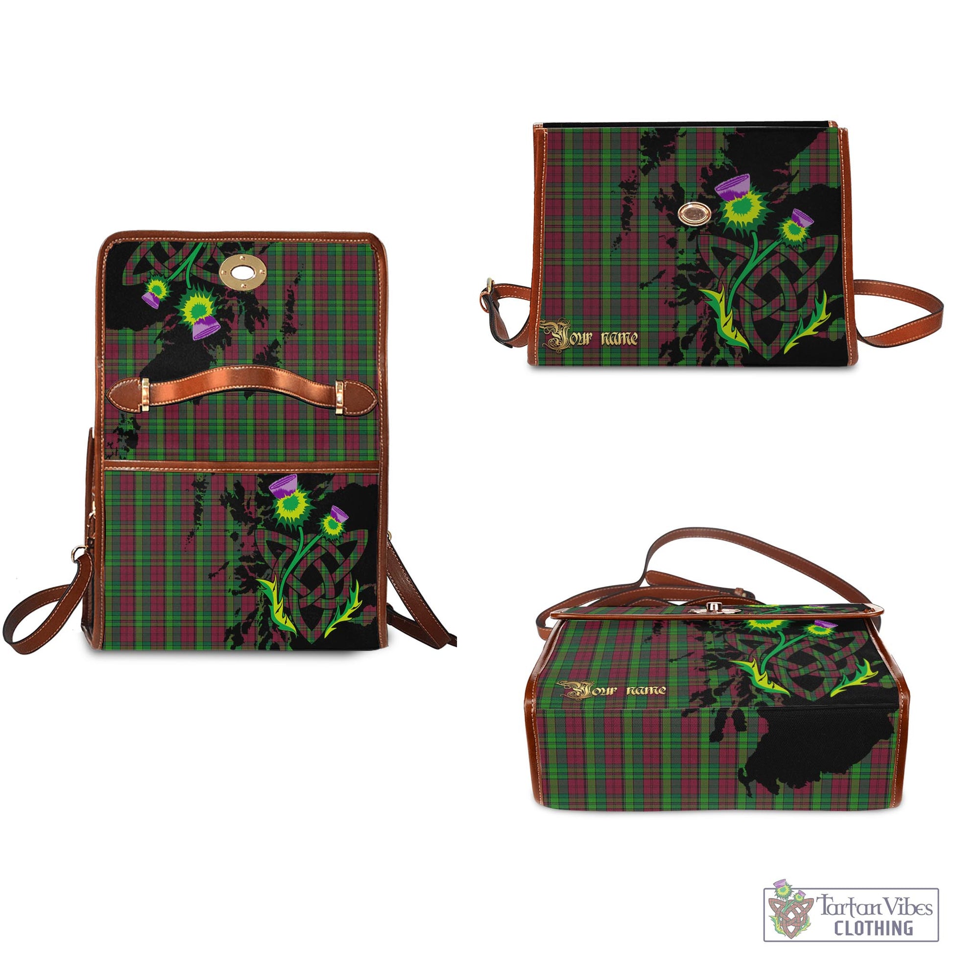 Tartan Vibes Clothing Pope of Wales Tartan Waterproof Canvas Bag with Scotland Map and Thistle Celtic Accents