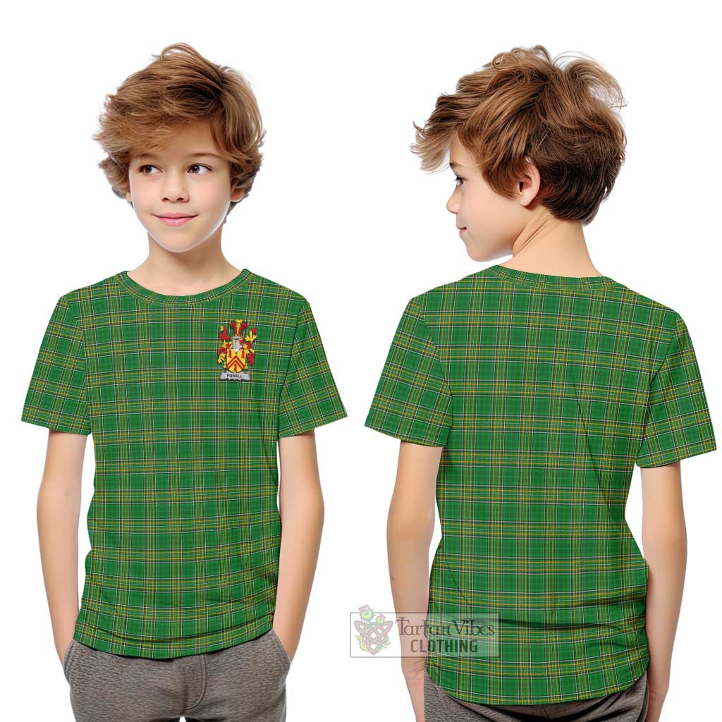 Powell Irish Clan Tartan Kid T-Shirt with Coat of Arms Youth XL Size14 - Tartan Vibes Clothing