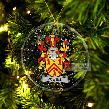 Powell Irish Clan Christmas Glass Ornament with Coat of Arms Transparent Glass Circle - 2D-tartanvibesclothing