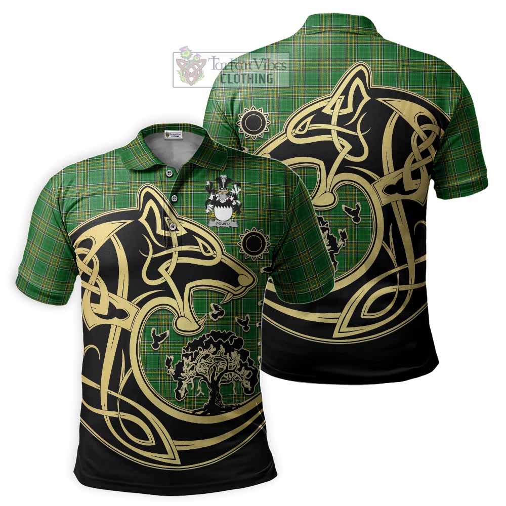 Power Irish Tartan Polo Shirt with Coat of Arms Celtic Wolf Style - Tartan Vibes Clothing