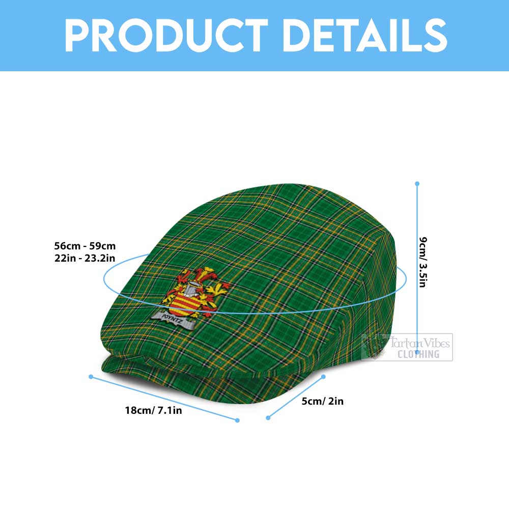 Poyntz Irish Clan Tartan Jeff Cap, Tartan Flat Cap with Coat of Arm - Tartan Vibes Clothing