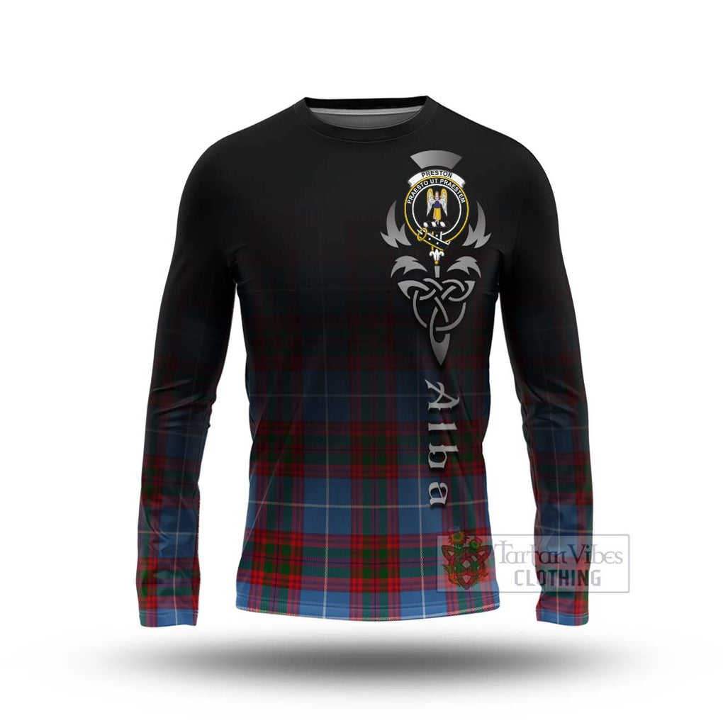 Tartan Vibes Clothing Preston Tartan Long Sleeve T-Shirt Featuring Alba Gu Brath Family Crest Celtic Inspired