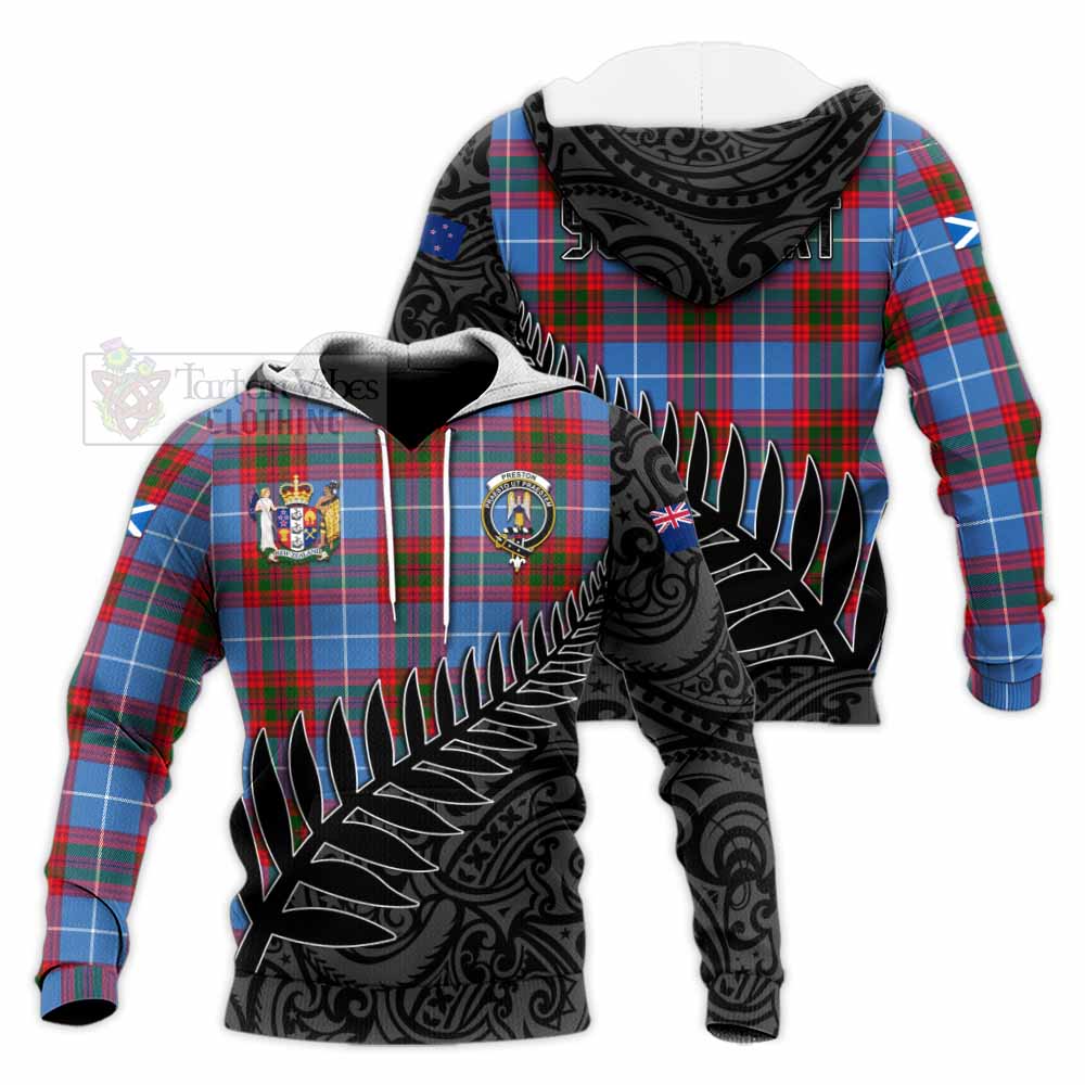 Tartan Vibes Clothing Preston Crest Tartan Knitted Hoodie with New Zealand Silver Fern Half Style