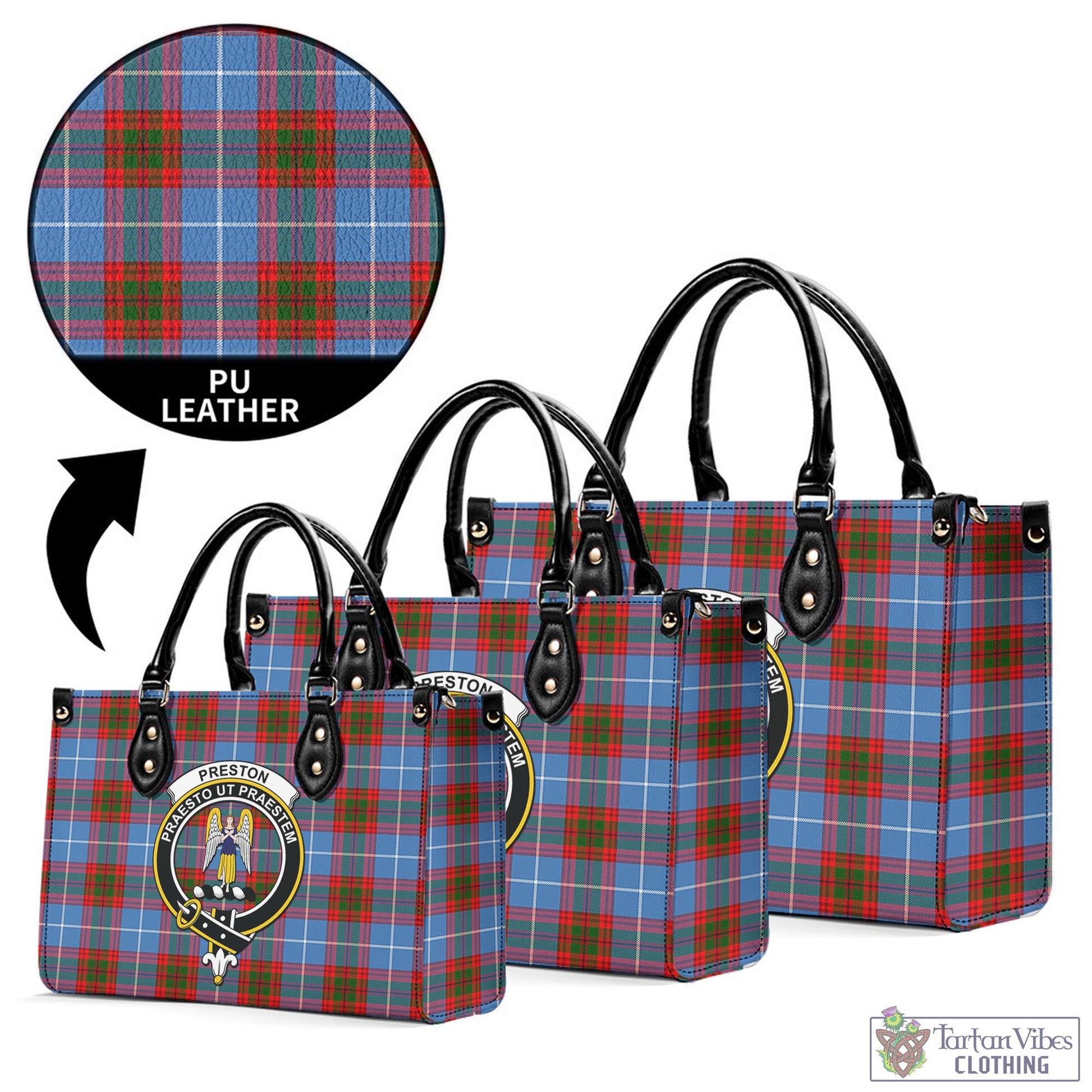 Tartan Vibes Clothing Preston Tartan Luxury Leather Handbags with Family Crest