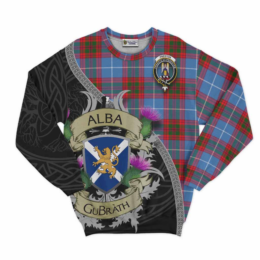 Preston Tartan Family Crest Sweatshirt Lion Rampant Royal Thistle Shield Celtic Inspired Unisex - Tartan Vibes Clothing