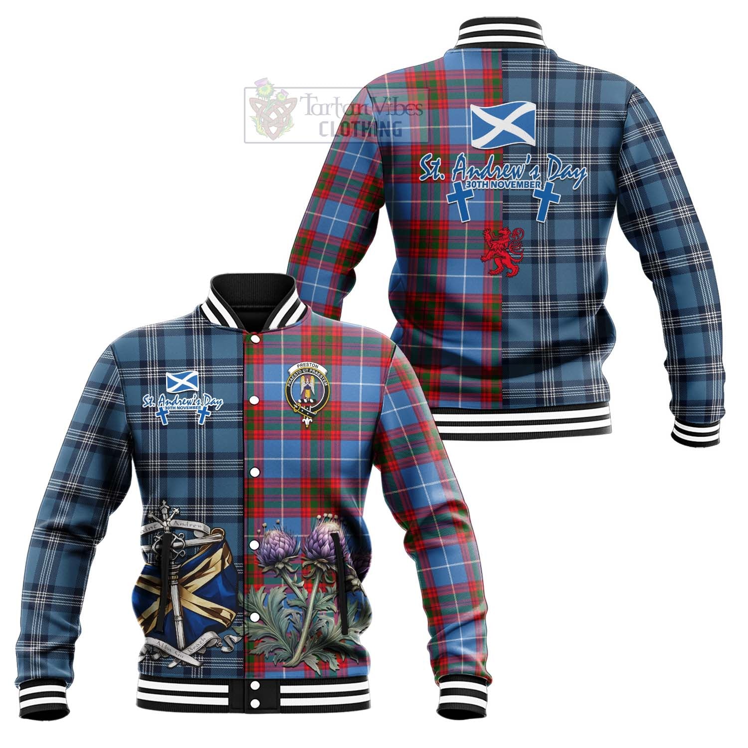 Tartan Vibes Clothing Preston Tartan Baseball Jacket Happy St. Andrew's Day Half Tartan Style