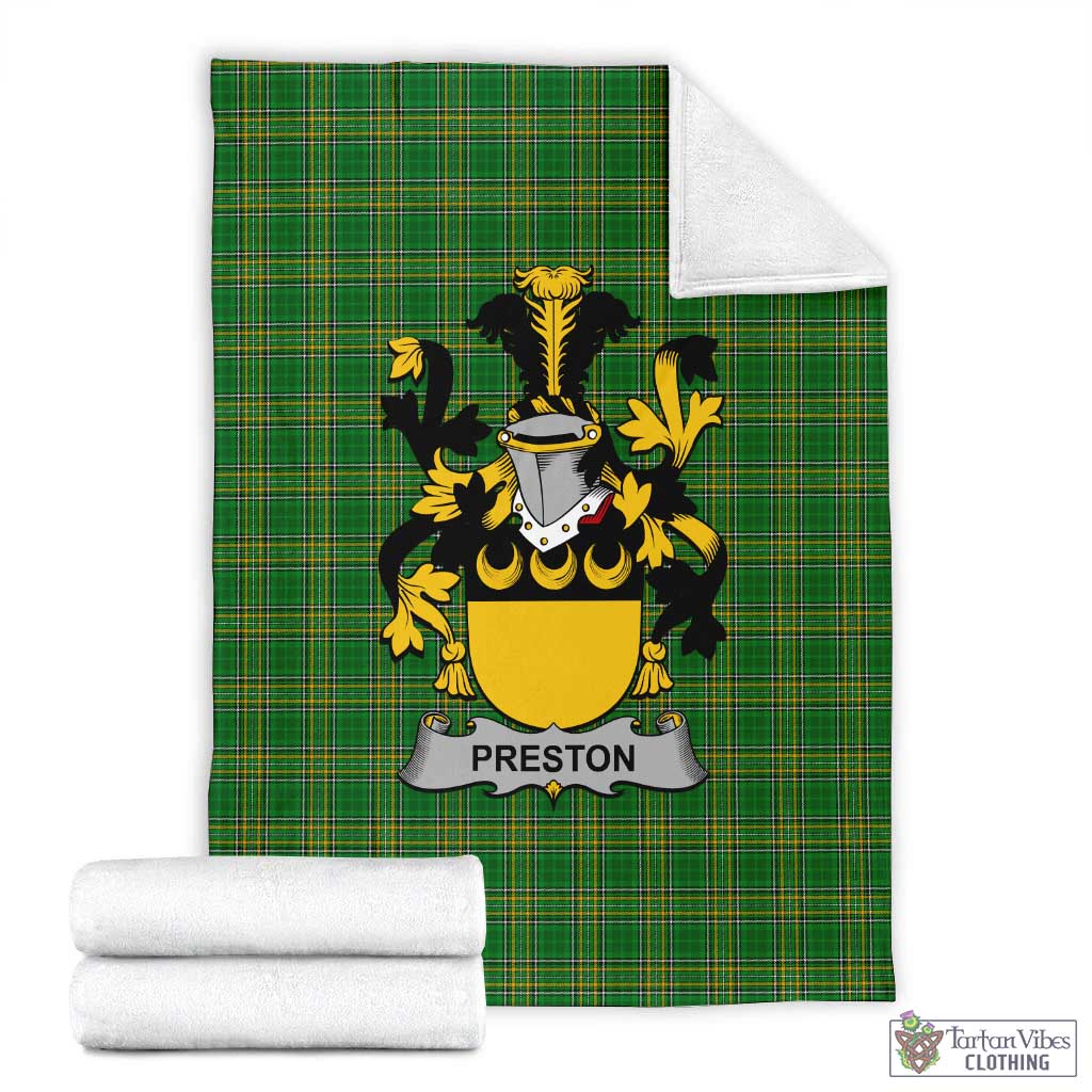 Tartan Vibes Clothing Preston Irish Clan Tartan Blanket with Coat of Arms