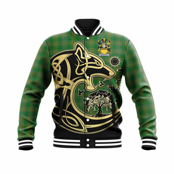 Preston Irish Tartan Baseball Jacket with Coat of Arms Celtic Wolf Style