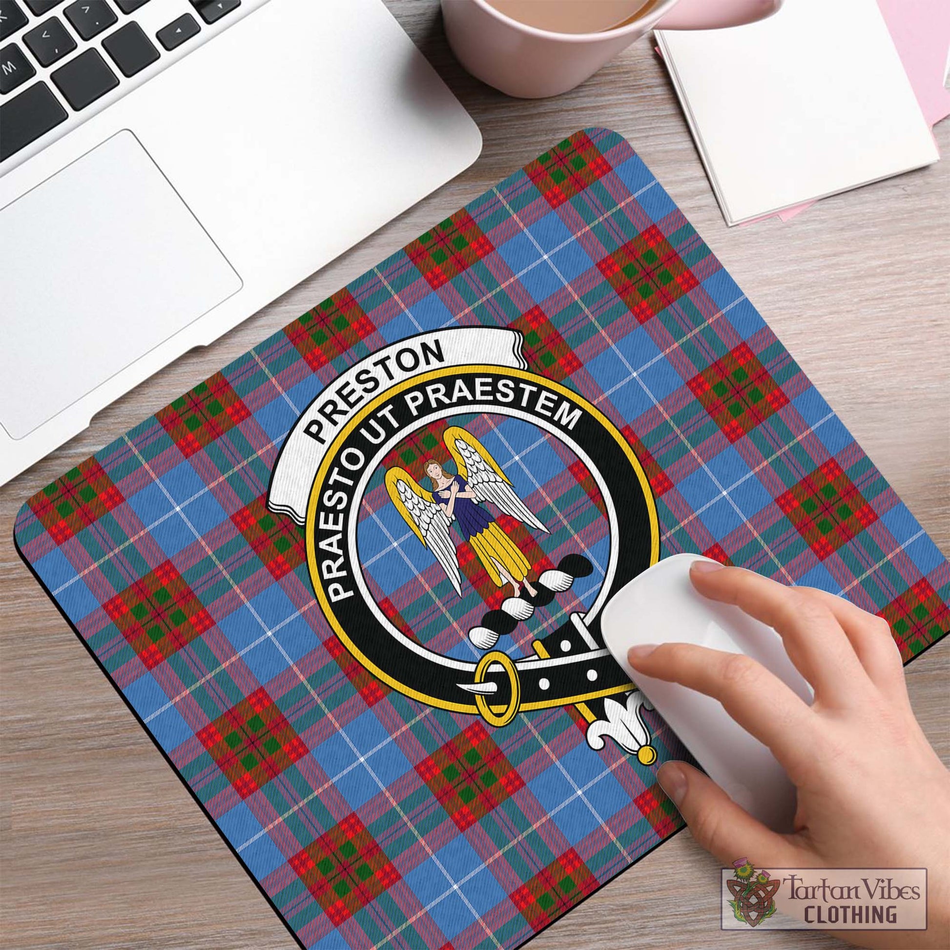 Tartan Vibes Clothing Preston Tartan Mouse Pad with Family Crest