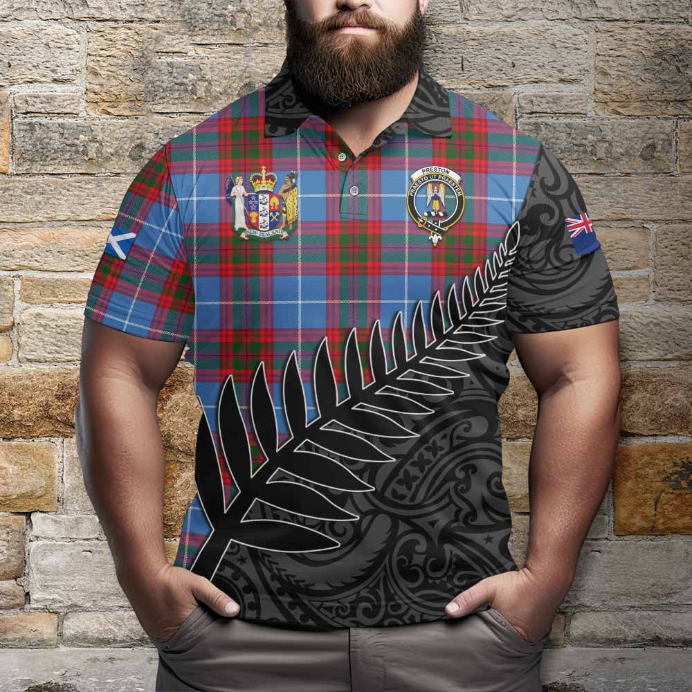 Preston Crest Tartan Polo Shirt with New Zealand Silver Fern Half Style