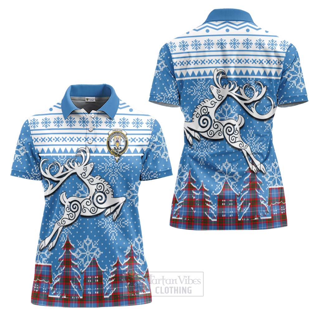 Tartan Vibes Clothing Preston Clan Christmas Women's Polo Shirt Celtic Reindeer Style