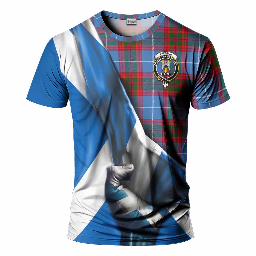 Tartan Vibes Clothing Preston Tartan T-Shirt with Family Crest Scotland Patriotic Style