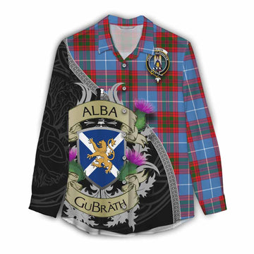 Preston Tartan Family Crest Women's Casual Shirt Lion Rampant Royal Thistle Shield Celtic Inspired Female - Tartan Vibes Clothing
