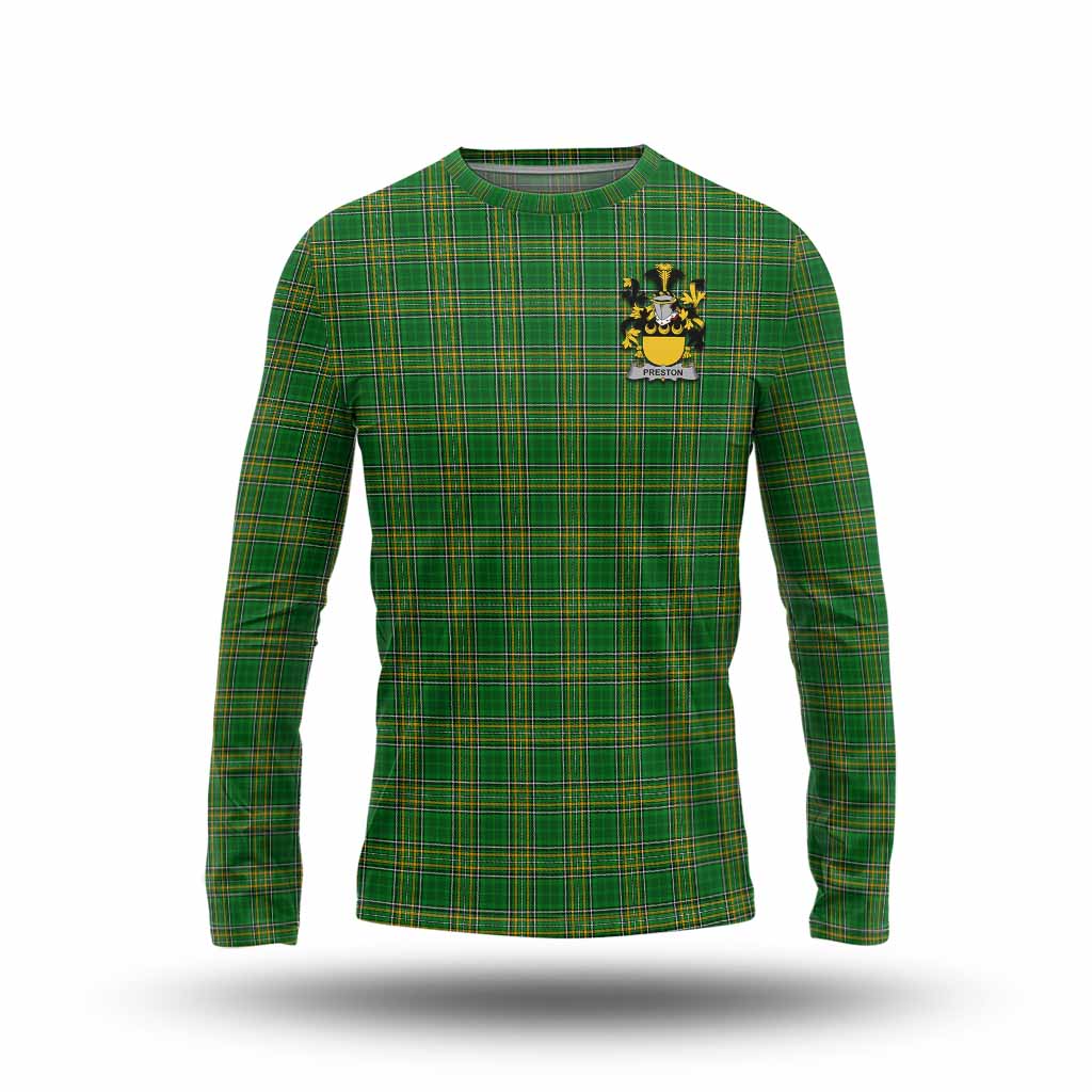 Tartan Vibes Clothing Preston Irish Clan Tartan Long Sleeve T-Shirt with Coat of Arms