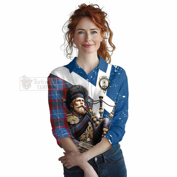 Preston Tartan Women's Casual Shirt with Family Crest Scottish Bagpiper Vibes