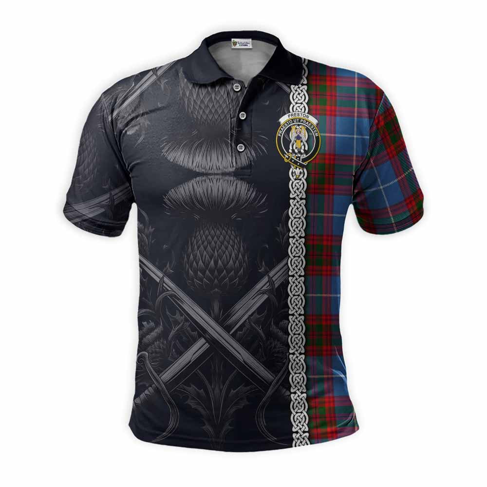 Tartan Vibes Clothing Preston Tartan Polo Shirt with Family Crest Cross Sword Thistle Celtic Vibes