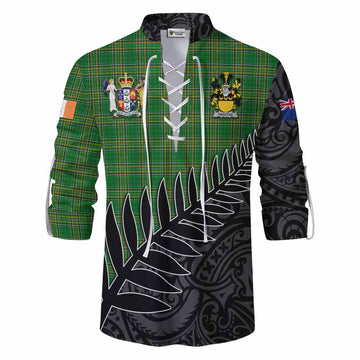 Preston Irish Clan Tartan Ghillie Kilt Shirt with Coat of Arms New Zealand Silver Fern Half Style