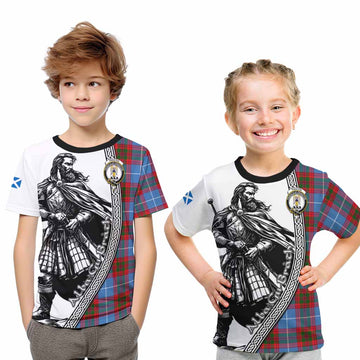 Preston Tartan Clan Crest Kid T-Shirt with Highlander Warrior Celtic Style